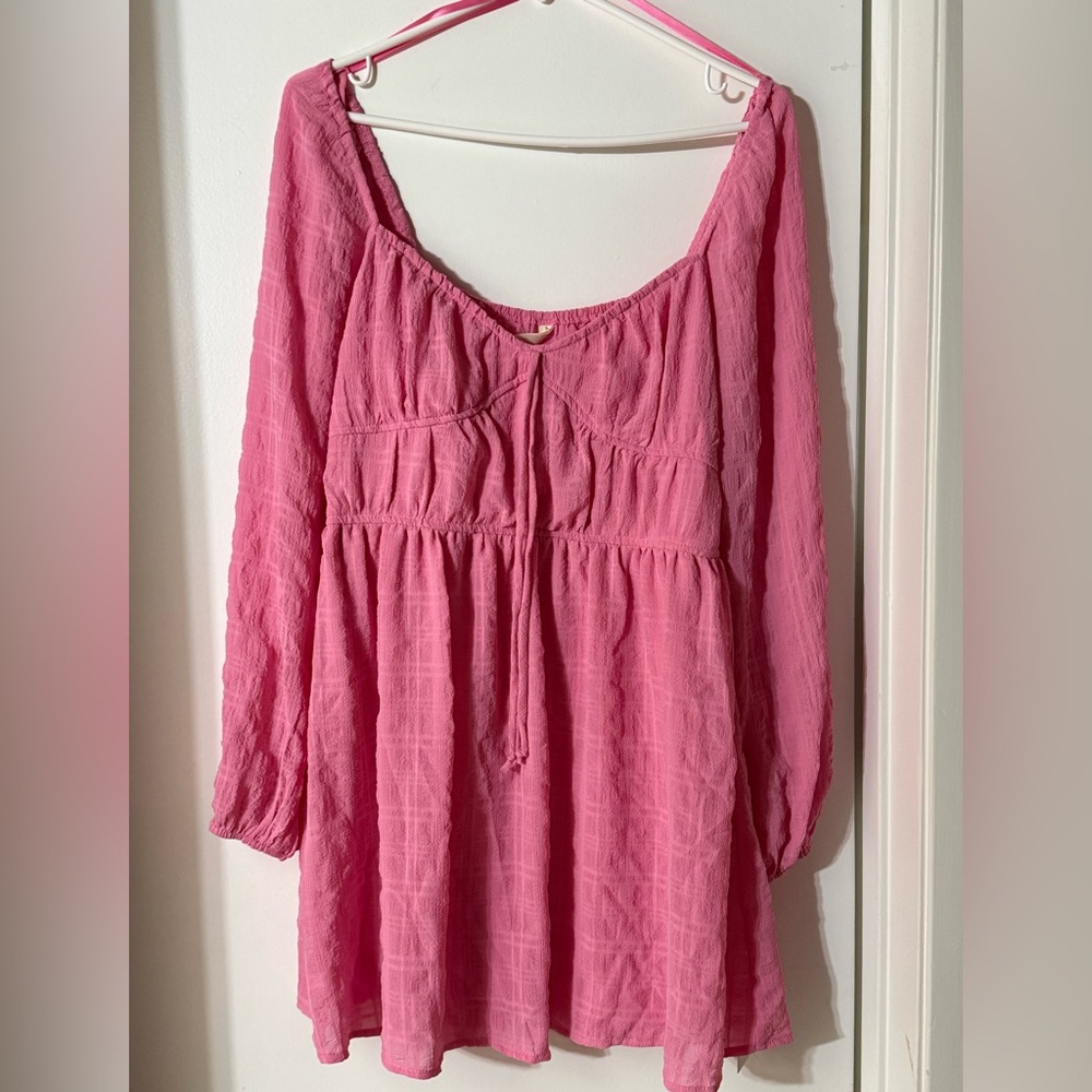 Kingston Pink Textured long sleeve dress